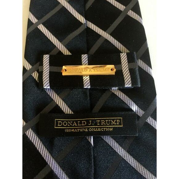 Donald Trump Tie Black Square Checker Striped Silk Signature 57" 4" - Picture 4 of 5